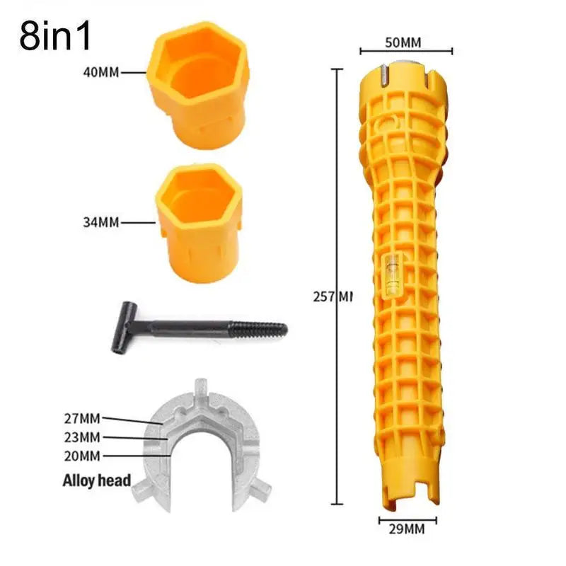 Herramientas de fontanería, llave multifunción 8 en 1, llave de grifo de lavabo inglesa, juego de llaves, reparación antideslizante de cocina, tubo multi-llave, herramientas manuales