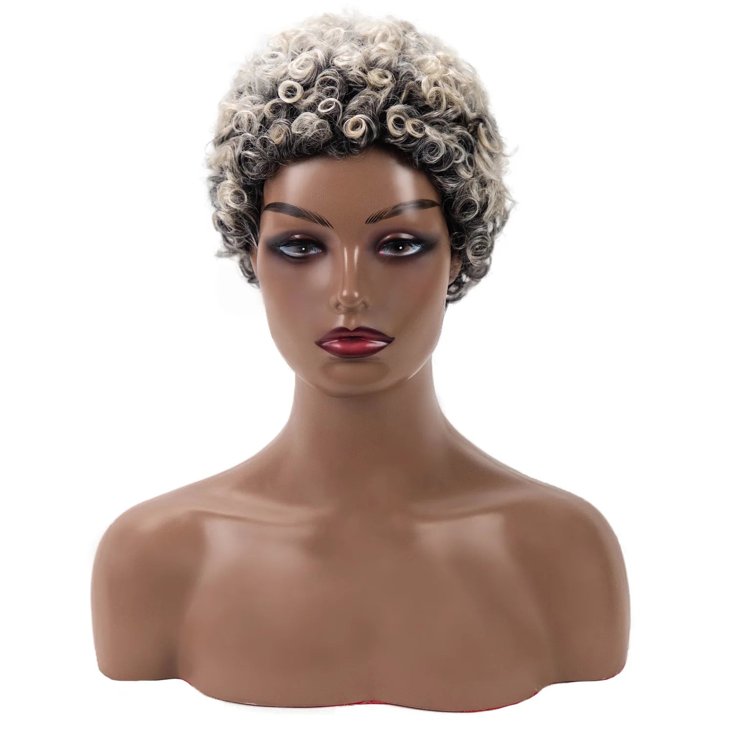 Synthetic Wig Short Afro Curly Ombre Grey Wigs for Women Gray Mixed White Kinky Curly Wig Natural Looking Pixie Cut Cosplay Wig