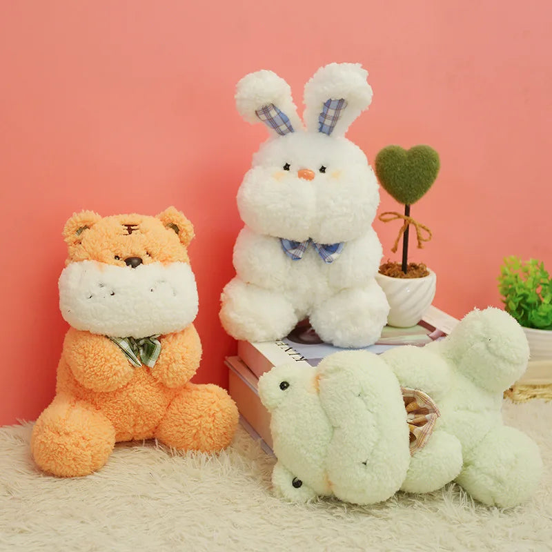 Peluche animaux kawaii, adorable tigre, lapin, grenouille, ours en peluche, décoration d'intérieur, cadeaux d'anniversaire pour enfants et filles