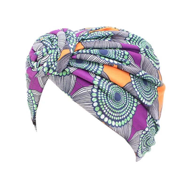 Gorro de turbante para mujer, estilo bohemio, de algodón, con nudo superior, turbante africano, gorro indio, accesorios para el cabello para mujer, gorro para quimioterapia