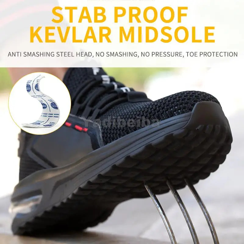 Zapatos de trabajo transpirables con puntera de acero, botas de seguridad ligeras, zapatos de trabajo de seguridad para hombres y mujeres, zapatillas de trabajo de seguridad.