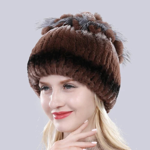 Hot Sale Russia Winter Quality Real Fur Hat Natural Warm Rex Rabbit Fur Cap Lady Warm Knitted 100% Genuine Rex Rabbit Fur Hats