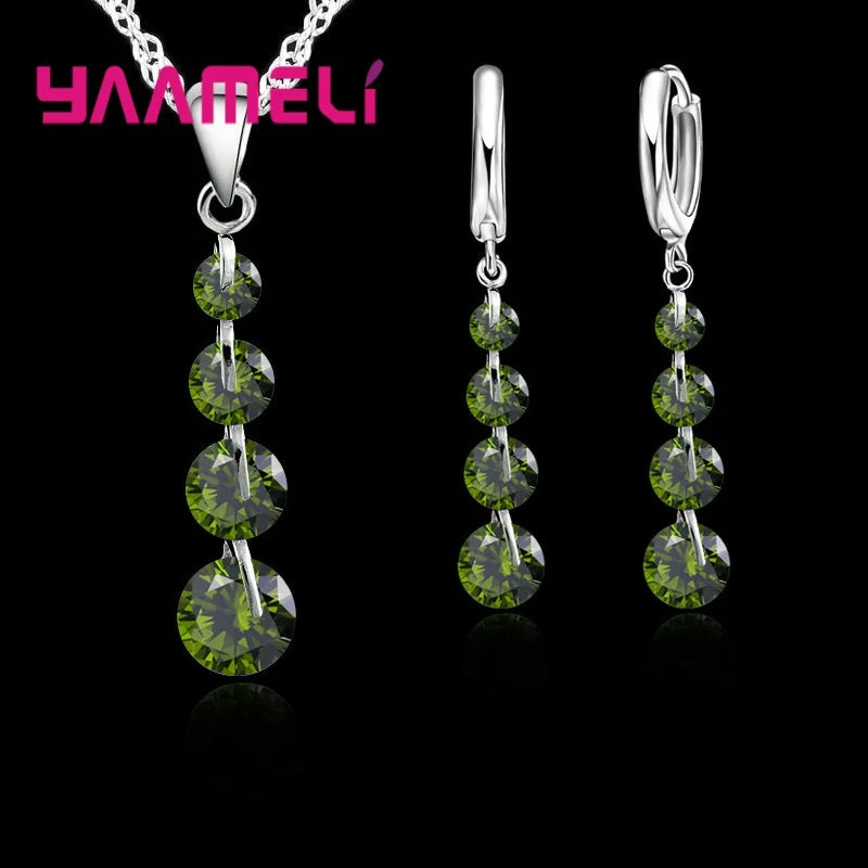 Conjunto de joyas de moda nupcial para mujer, borla, circonita cúbica, plata de ley 925, collar con colgante, pendientes, regalo de boda