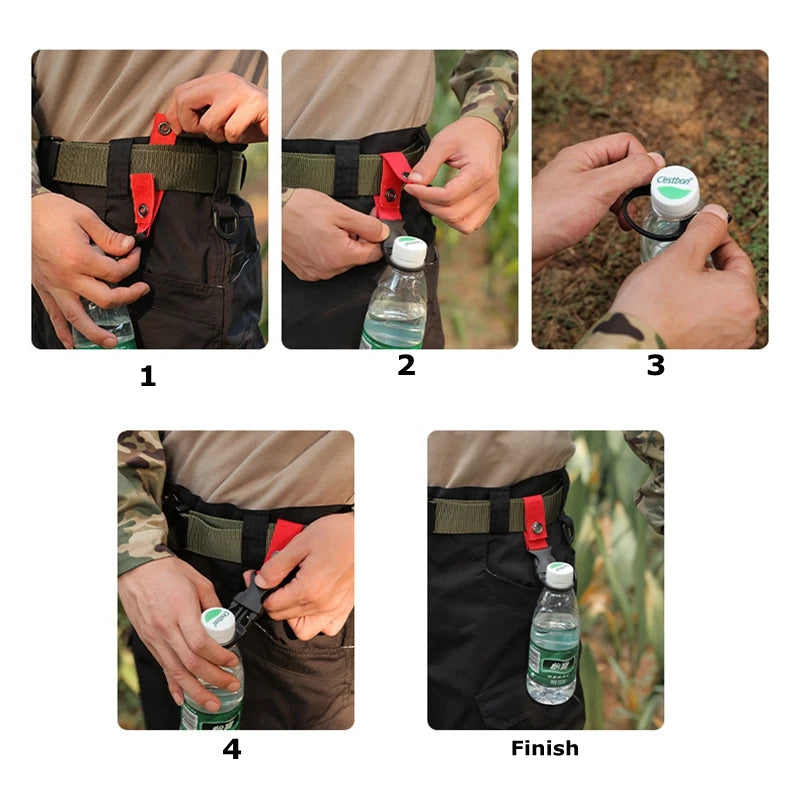 Colgador táctico de agua, clip de equipo para exteriores, mosquetón, hebilla para botella de agua, gancho, llavero, correa para cinturón, para senderismo y camping