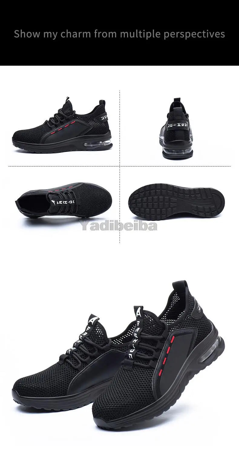 Zapatos de trabajo transpirables con puntera de acero, botas de seguridad ligeras, zapatos de trabajo de seguridad para hombres y mujeres, zapatillas de trabajo de seguridad.