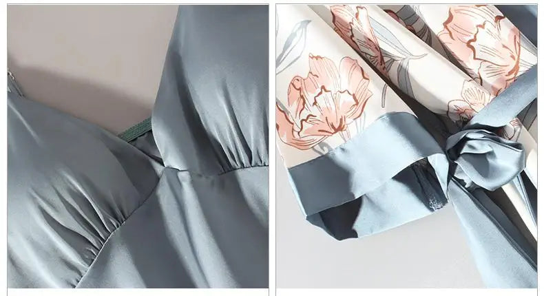 Conjunto de pijama de mujer, ropa de dormir casual, traje de bata de satén, ropa de noche para estar en casa, cuello en V, pijama suave, albornoz kimono, camisón lencería