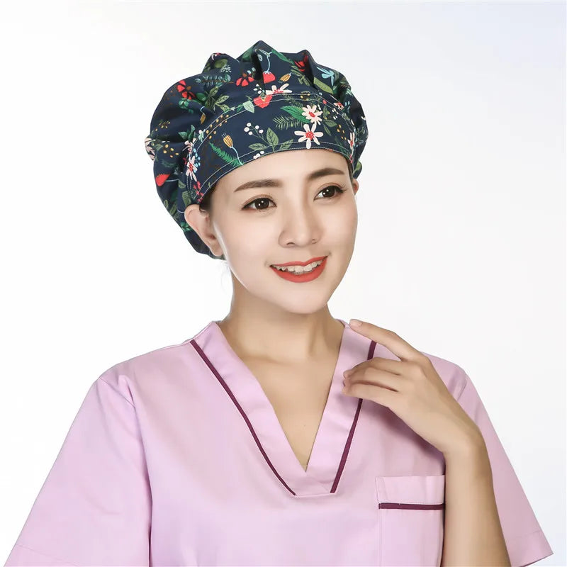 Women and men cotton printing hat hospital doctor pet clinic working hats medical scrubs nurse hats Hospital uniform hat