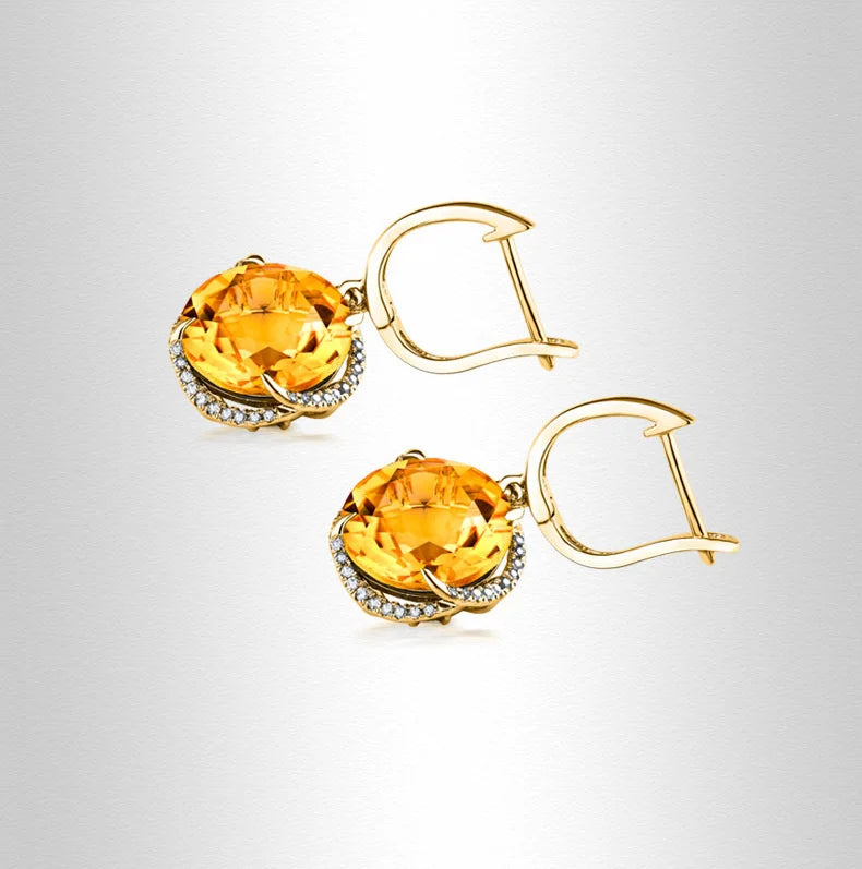 JoiasHome Conjuntos de joyas con dijes para mujer, moda, anillo de cristal amarillo, pendientes, collar, fiesta femenina, joyería de plata 925 al por mayor