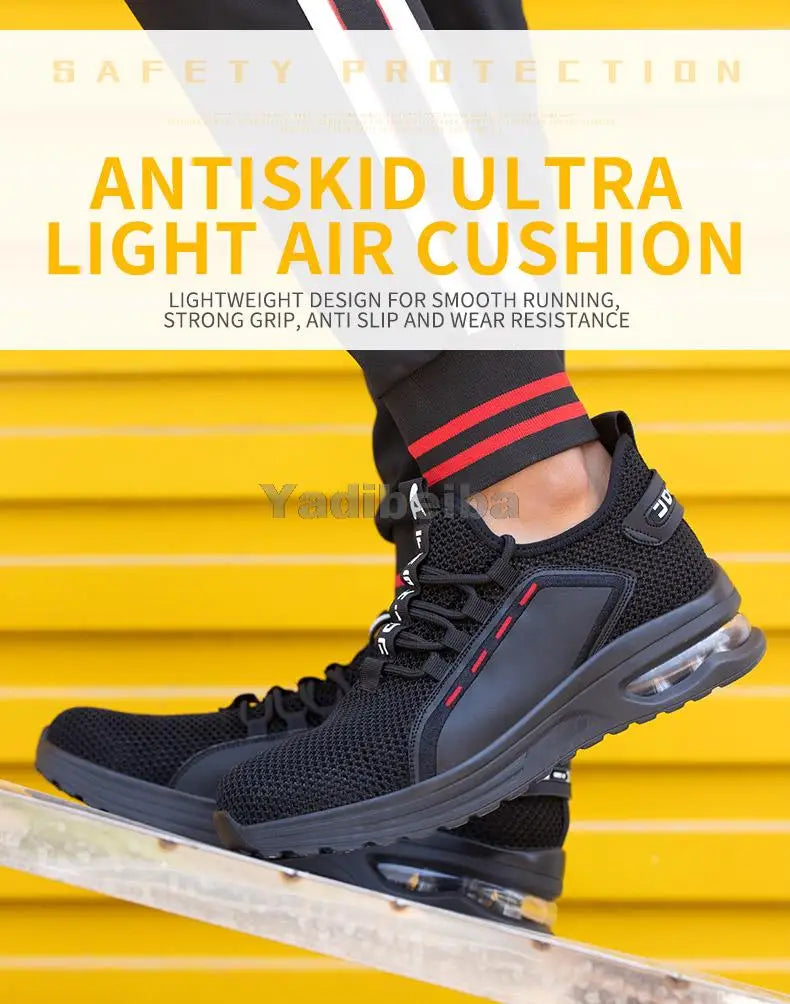 Zapatos de trabajo transpirables con puntera de acero, botas de seguridad ligeras, zapatos de trabajo de seguridad para hombres y mujeres, zapatillas de trabajo de seguridad.