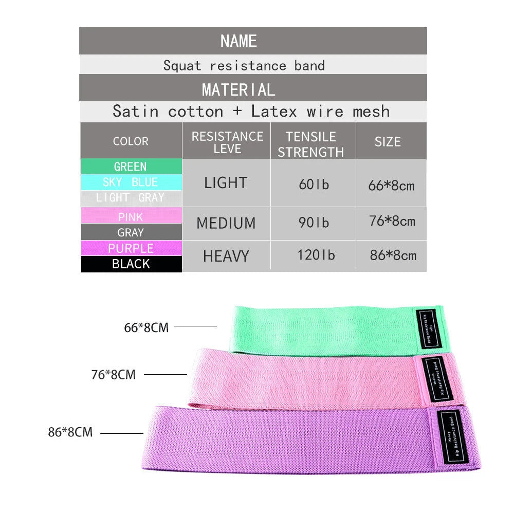 1PCS Banda elástica unisex de fitness para deportes, piernas, muslos, glúteos, sentadillas, 3 niveles de resistencia, bandas de gimnasio para ejercicios de entrenamiento amplios
