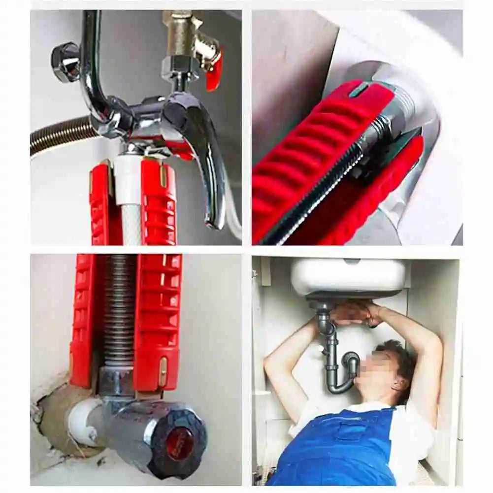 Herramientas de fontanería, llave multifunción 8 en 1, llave de grifo de lavabo inglesa, juego de llaves, reparación antideslizante de cocina, tubo multi-llave, herramientas manuales