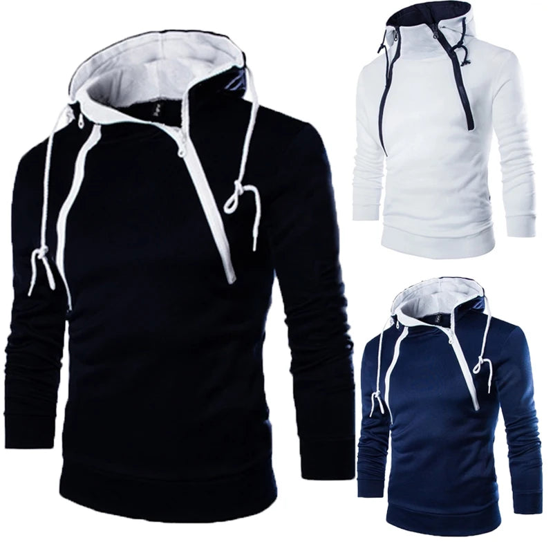 Sudadera con capucha de manga larga para hombre, sudadera con cremallera y capucha, cuello alto, top, chaqueta, abrigo, suéter negro