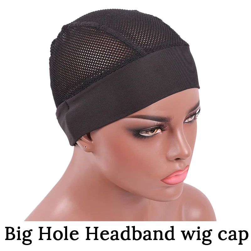 Plussign Gorro de peluca con orificio grande para diadema, para trenzas de ganchillo, para hacer pelucas, ventilación, gorro de peluca de ganchillo con diadema antideslizante