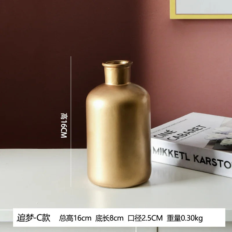 Modern Living Room Glass Vase Desktop Flower Vases For Homes Arrangement Container Decorations Bedroom Gold Decor