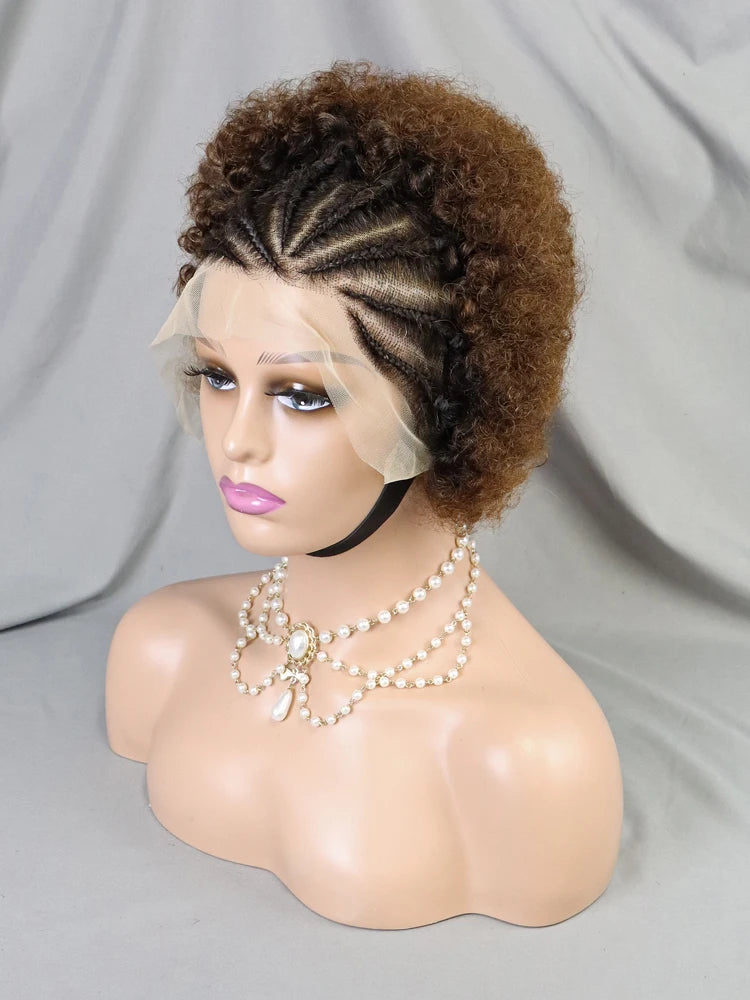 Pelucas Bob delanteras de cabello humano indio 99j listas para enviar pelucas pre-trenzas para mujeres africanas 13x4 Peluca Pixie rizada corta de encaje frontal