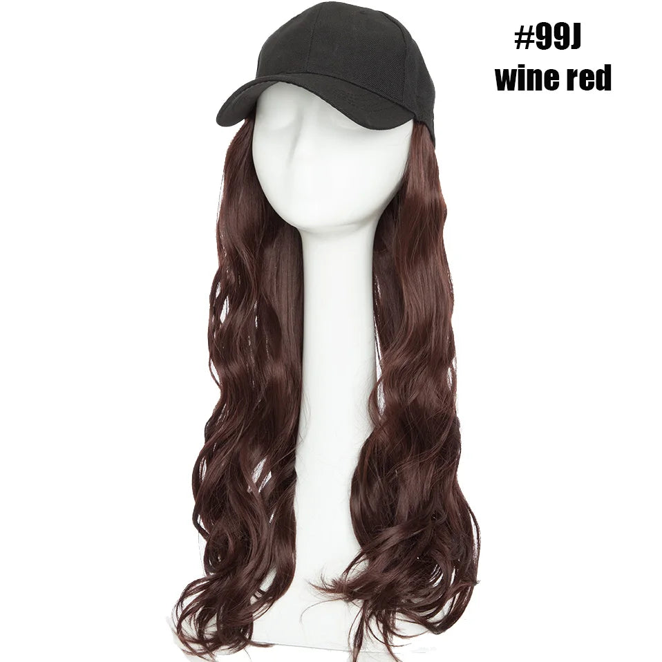BENEHAIR Casquette de baseball synthétique avec cheveux longs ondulés Perruque chapeau faux cheveux Rallonges de cheveux Chapeau avec cheveux Perruque naturelle pour femmes