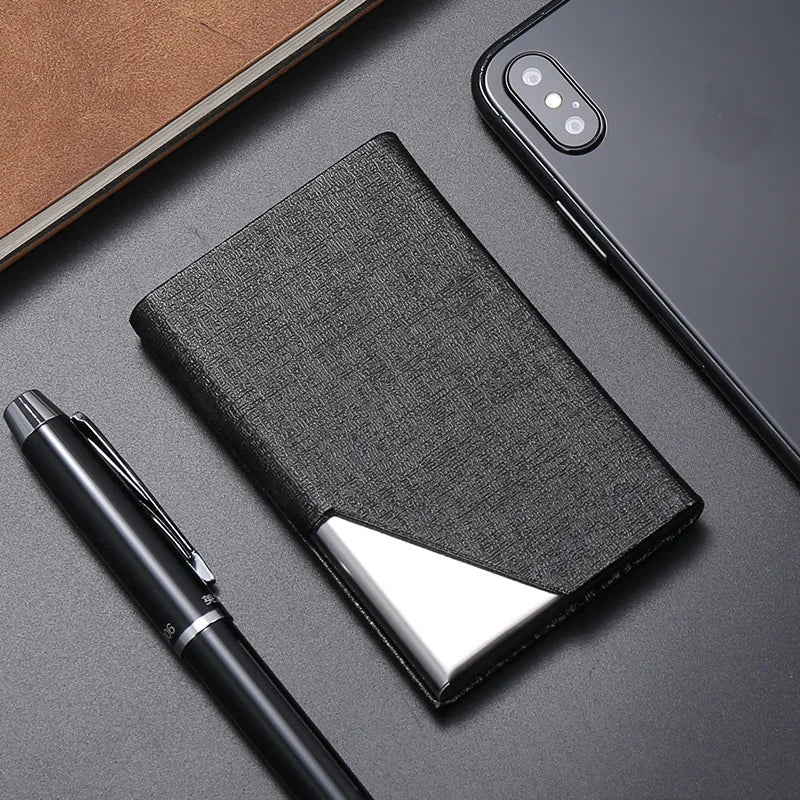 Portefeuille de luxe en cuir synthétique pour hommes et femmes, porte-cartes de crédit, d'identité, de marque tendance, en métal et aluminium