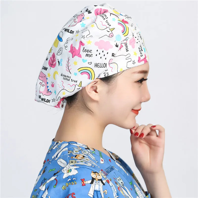 Women and men cotton printing hat hospital doctor pet clinic working hats medical scrubs nurse hats Hospital uniform hat