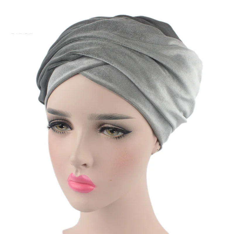 Solid Color Velvet Hijab Turban Caps for Women Muslim Head Scarf Hat Long Tail African Wraps Cap Islamic Under Scarf Bonnet