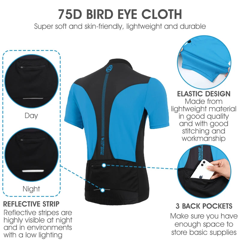 WEST BIKING XS-XXXL Maillot de Ciclismo de Verano Transpirable para Hombre, de Equipo de Competición, Maillot de Bicicleta de Deporte, Camiseta, Ropa, Maillot de Ciclismo de Manga Corta