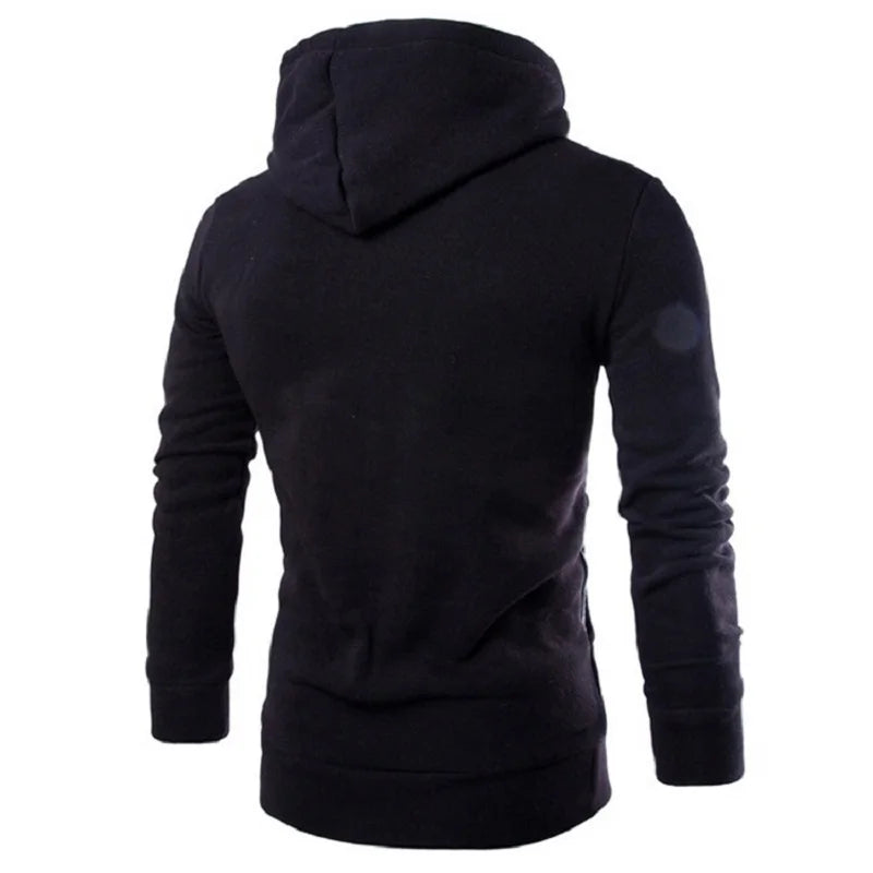 Sudadera con capucha de manga larga para hombre, sudadera con cremallera y capucha, cuello alto, top, chaqueta, abrigo, suéter negro