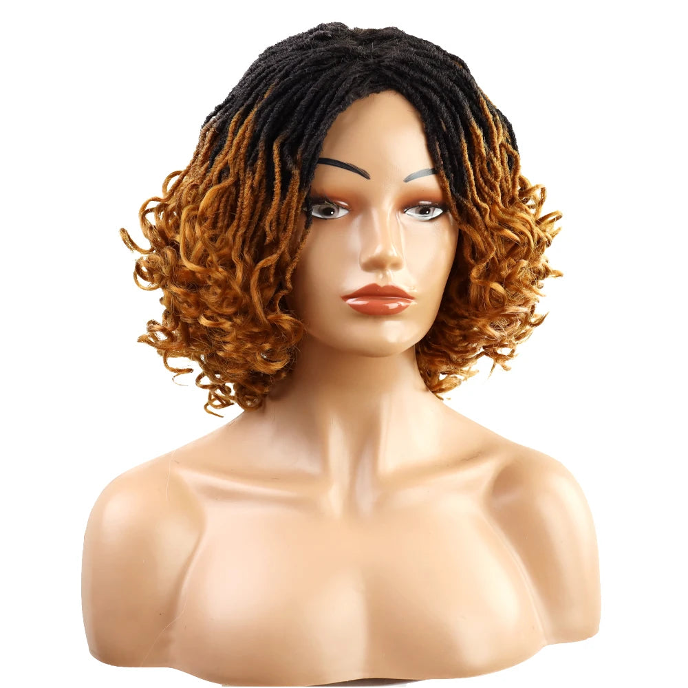 10Inches Braided Wigs Afro Bob Wig Synthetic DreadLock Wigs For Black Woman Short Curly Ends Cosplay Yun Rong Hair