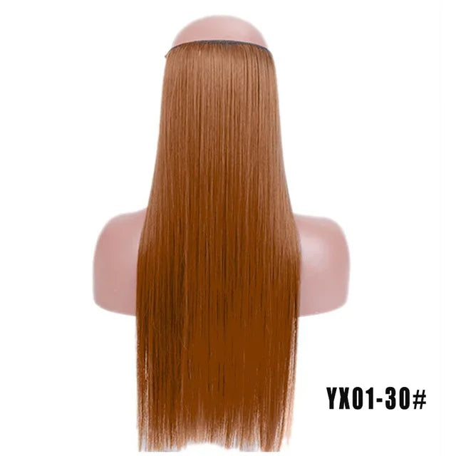 LUPU Extensiones de pelo sintético largo ondulado de 24 pulgadas, línea de pesca invisible, sin clips secretos, piezas de pelo, fibra resistente al calor