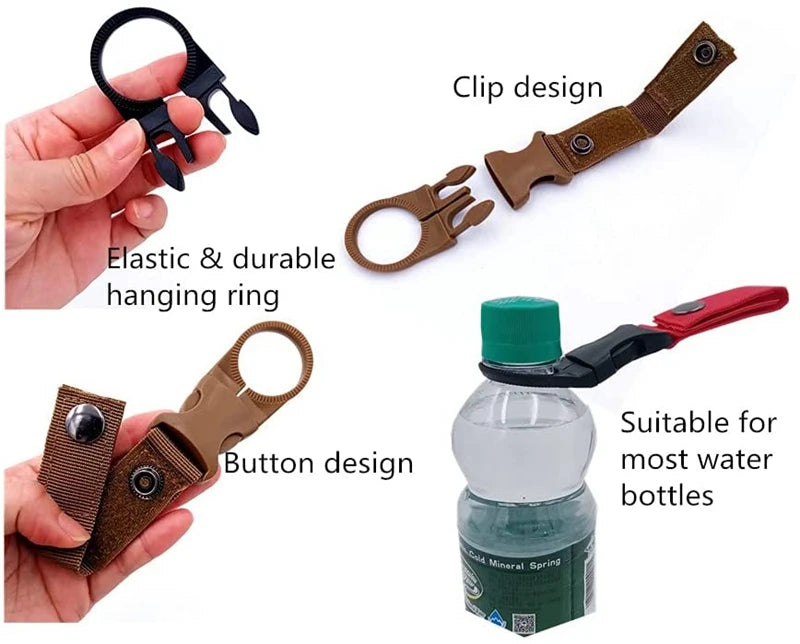 Colgador táctico de agua, clip de equipo para exteriores, mosquetón, hebilla para botella de agua, gancho, llavero, correa para cinturón, para senderismo y camping