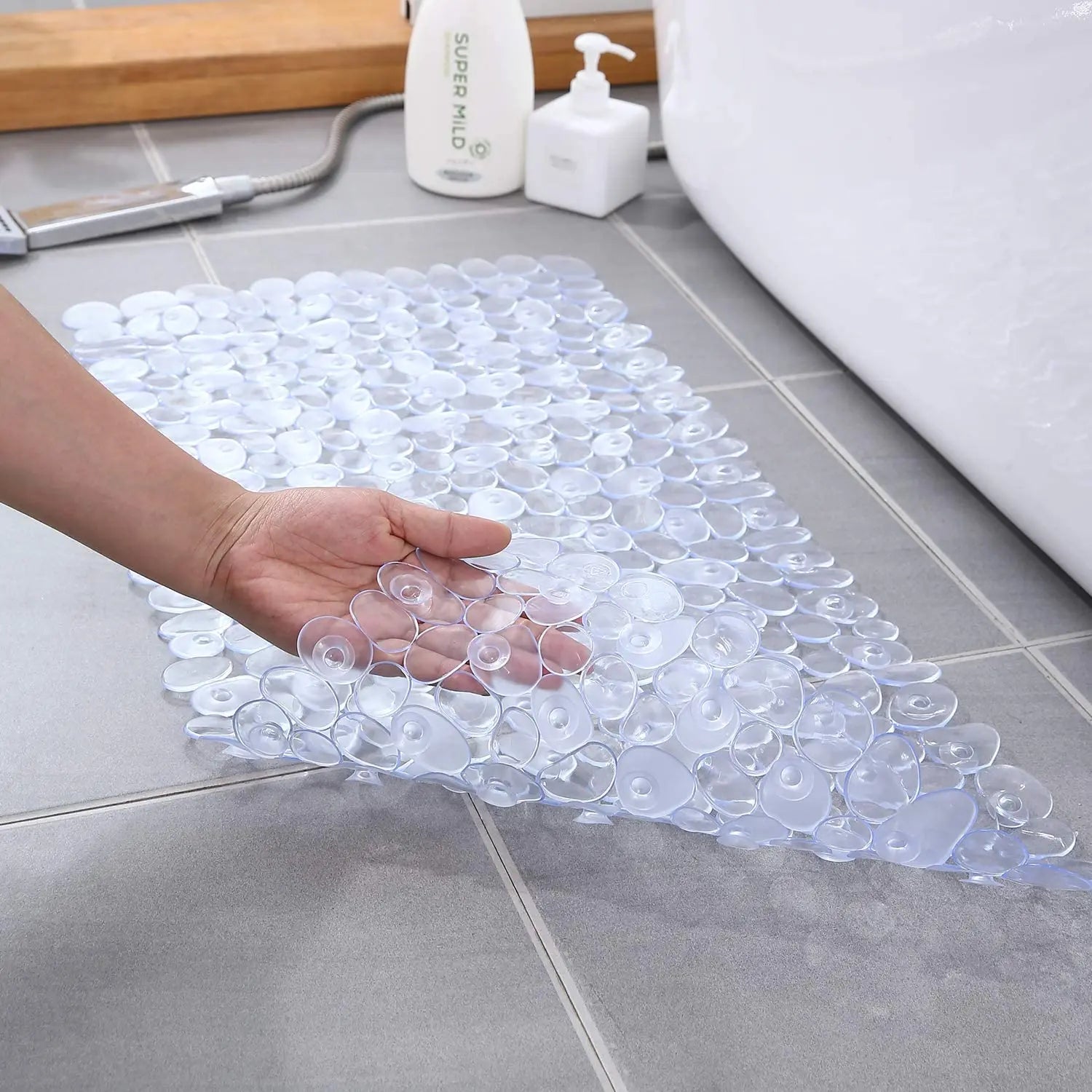 Alfombrilla Antideslizante de Seguridad para Suelo de Baño, Alfombra de Bañera, Alfombrilla de Ducha de Goma Ecológica con Piedras para Niños, Mayores y Discapacitados
