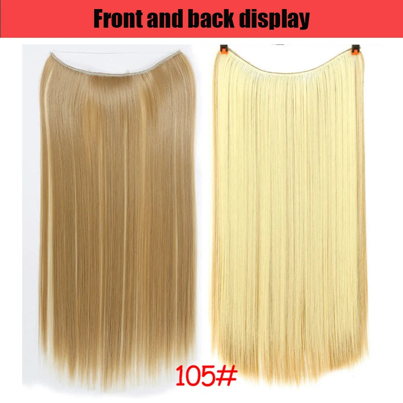 LUPU Extensiones de pelo sintético largo ondulado de 24 pulgadas, línea de pesca invisible, sin clips secretos, piezas de pelo, fibra resistente al calor