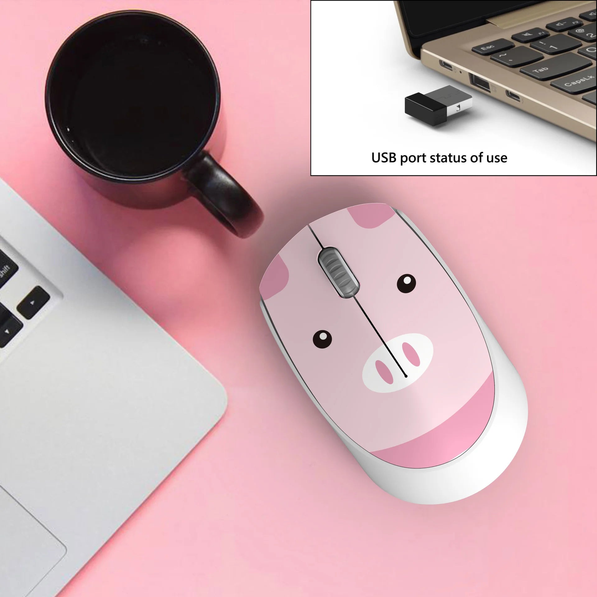 Lindo ratón rosa inalámbrico 2.4G USB mini recargable ergonómico regalo Mause, ratones ópticos silenciosos de dibujos animados para ordenador para niños