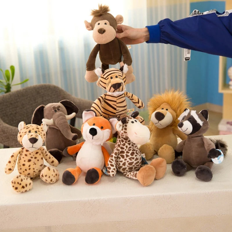 Peluche réaliste de 25 cm, lion, tigre, éléphant, singe, léopard, girafe, raton laveur, animaux de la forêt, jouets pour enfants, cadeau