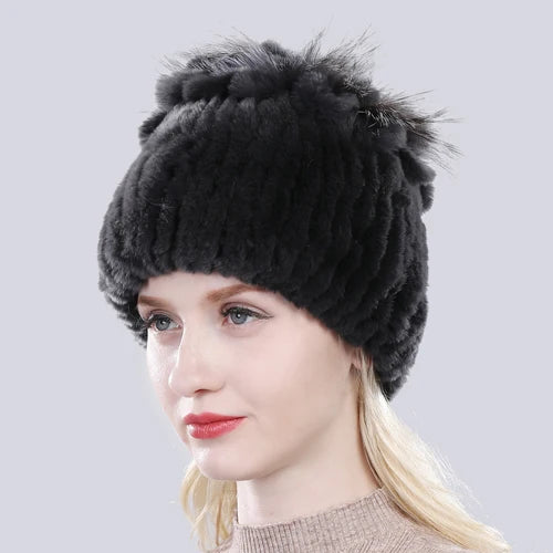 Hot Sale Russia Winter Quality Real Fur Hat Natural Warm Rex Rabbit Fur Cap Lady Warm Knitted 100% Genuine Rex Rabbit Fur Hats