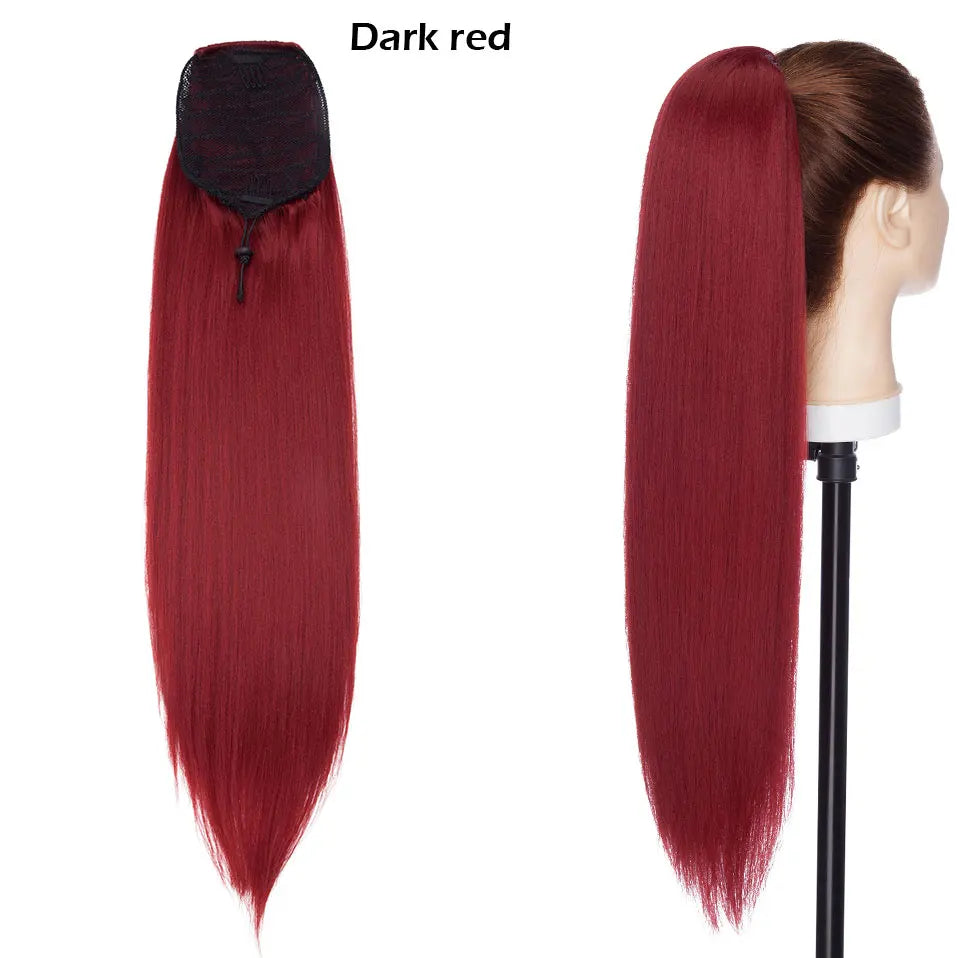 S-noilite Synthétique 22 pouces Afro Yaki Raide Queue de Cheval Pince à Cheveux Postiche avec Cordon de Serrage pour Femmes