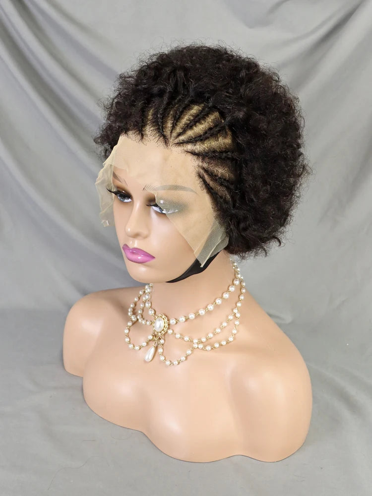 Pelucas Bob delanteras de cabello humano indio 99j listas para enviar pelucas pre-trenzas para mujeres africanas 13x4 Peluca Pixie rizada corta de encaje frontal