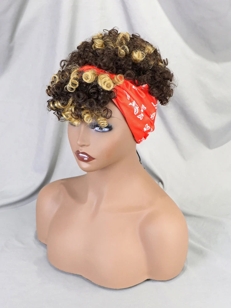 Color 1B/30 Diadema Pixie Cut Peluca de Pelo Corto Diadema Corte Corto Pelucas Completas Hechas a Máquina Pelo Rizado Peluca Con Diadema