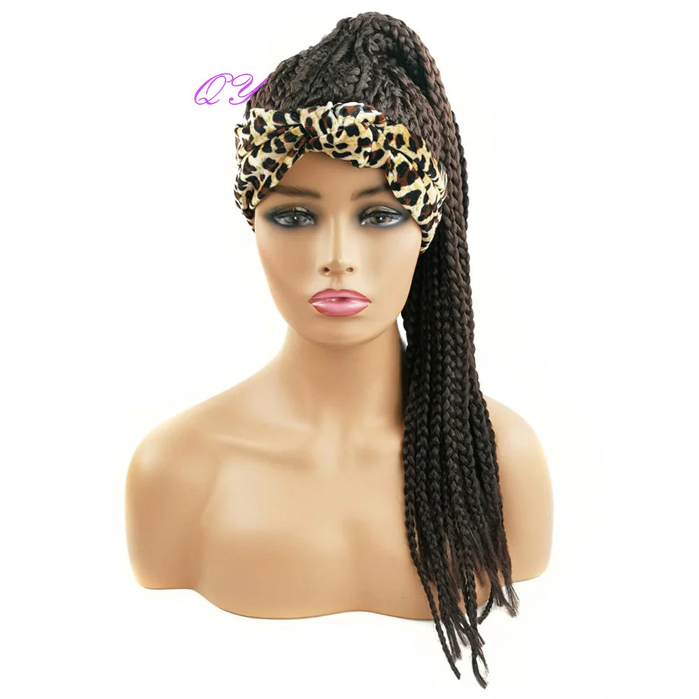 Synthetic Women's Headband Braid Wigs Black Soft African Long Plait Wig For Women Horsetail Dreadlock Mechanism Full Wig