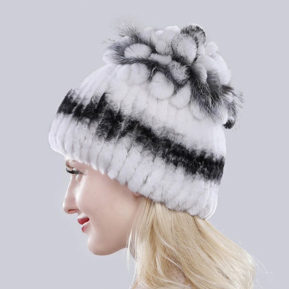 Hot Sale Russia Winter Quality Real Fur Hat Natural Warm Rex Rabbit Fur Cap Lady Warm Knitted 100% Genuine Rex Rabbit Fur Hats