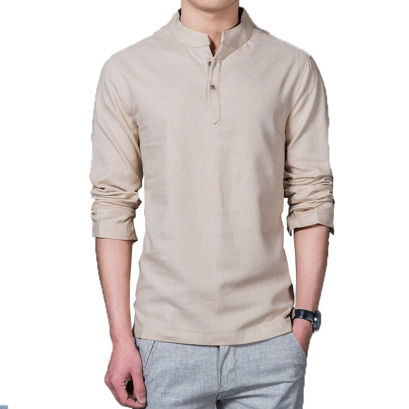 Ropa de hombre Tops y camisetas de primavera para hombre Camisetas de moda masculina Cuello alto Manga larga Camiseta base ajustada Camiseta de lino para hombre