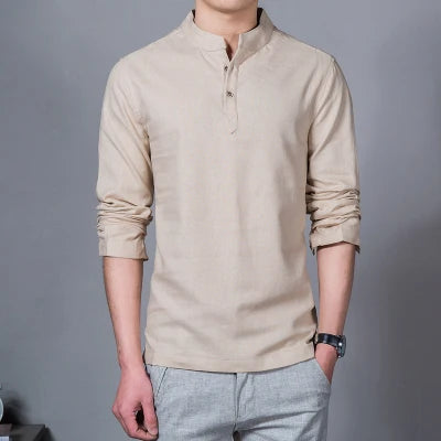 Ropa de hombre Tops y camisetas de primavera para hombre Camisetas de moda masculina Cuello alto Manga larga Camiseta base ajustada Camiseta de lino para hombre
