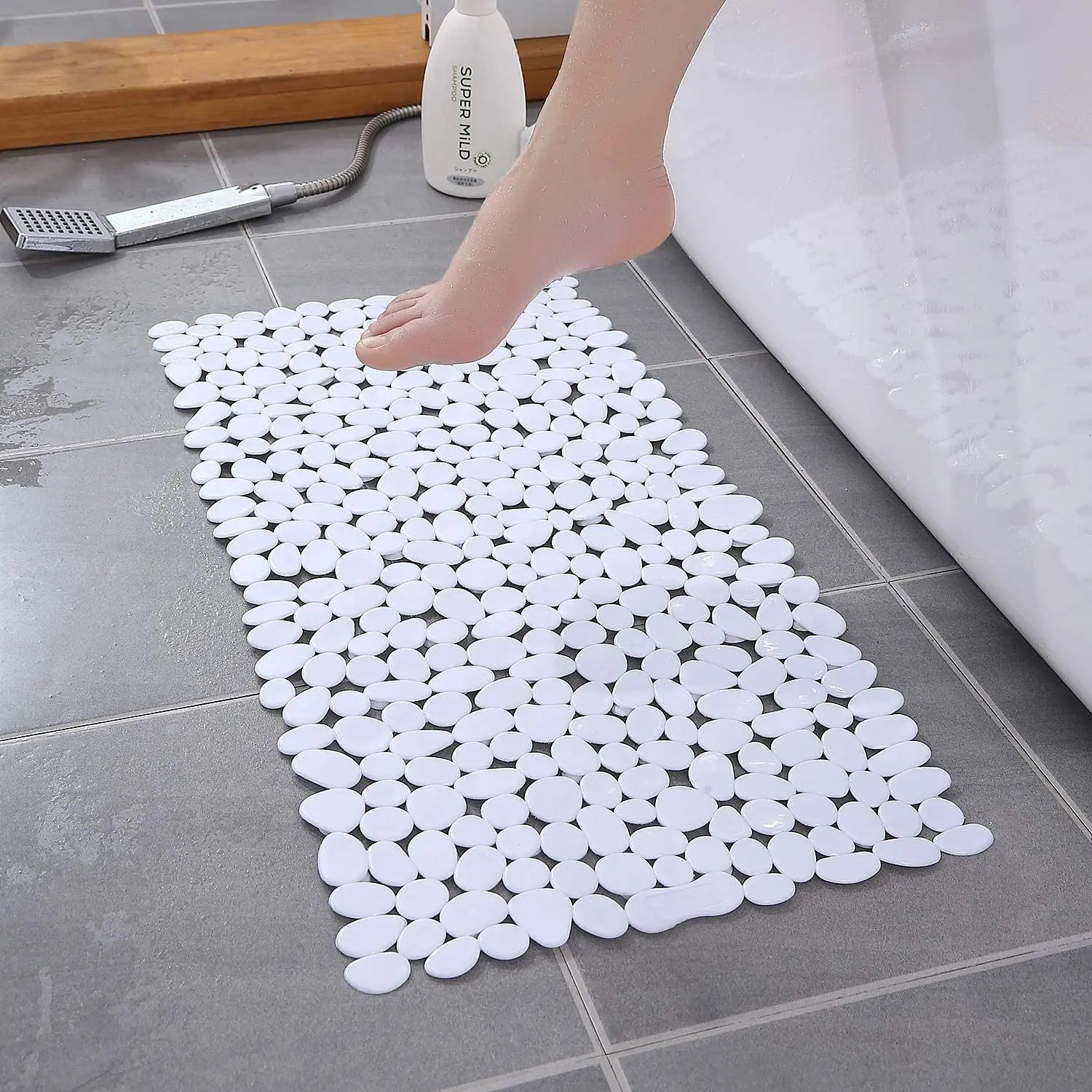 Alfombrilla Antideslizante de Seguridad para Suelo de Baño, Alfombra de Bañera, Alfombrilla de Ducha de Goma Ecológica con Piedras para Niños, Mayores y Discapacitados