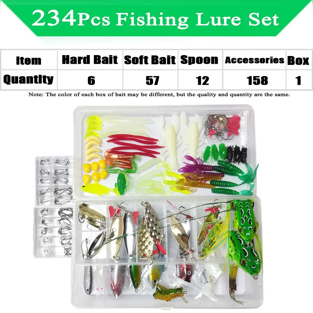 Kit de señuelos de pesca, juego de cebos blandos y duros, capa de engranajes Minnow, plantilla de metal, cuchara para bajo, lucio, accesorios de aparejos de manivela con caja