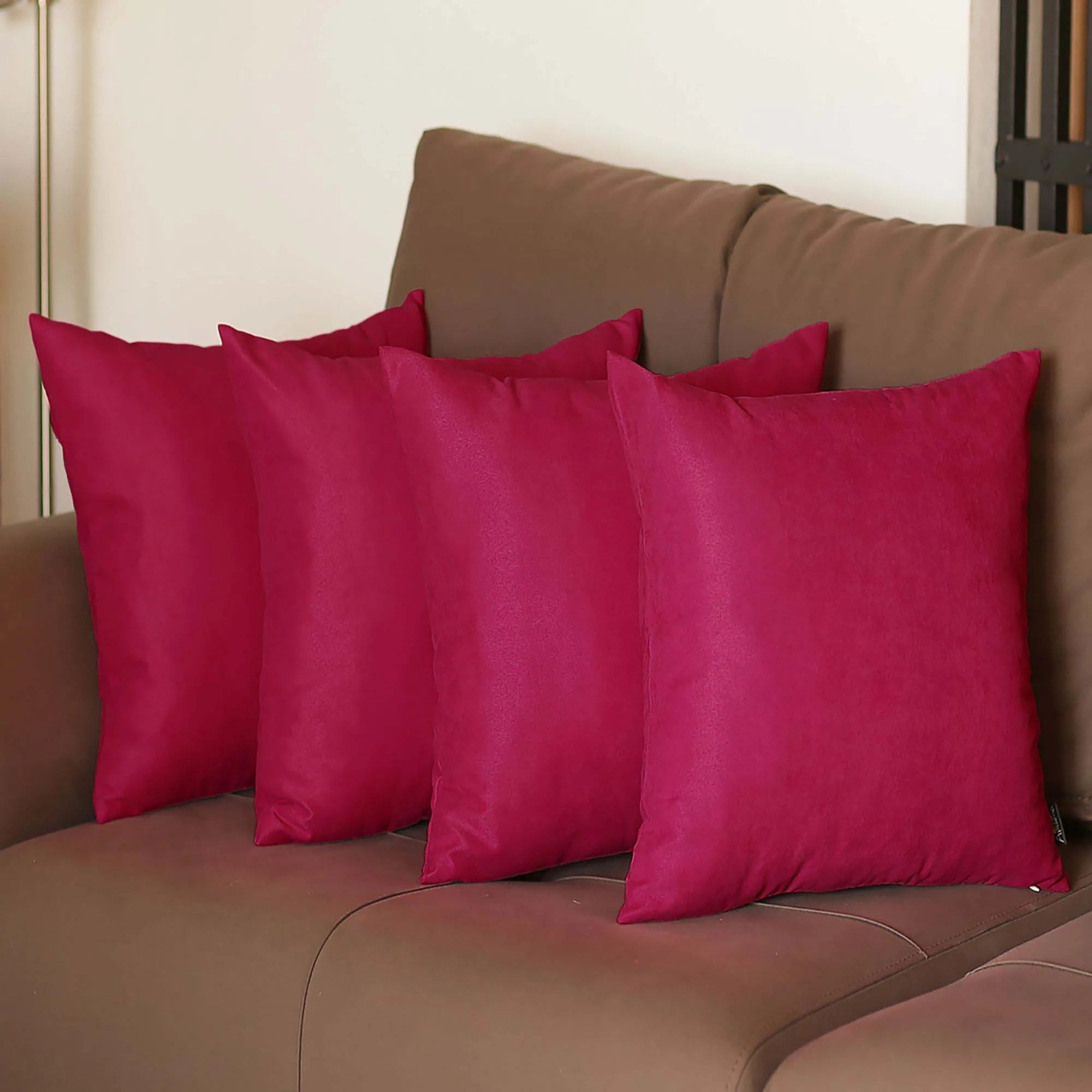 HMS Set of Four 18\" X 18\" Pink Polyester Zippered Pillow Covers for Seats & Cushions
