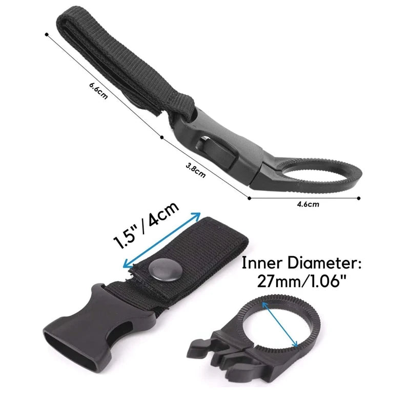 Colgador táctico de agua, clip de equipo para exteriores, mosquetón, hebilla para botella de agua, gancho, llavero, correa para cinturón, para senderismo y camping