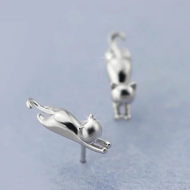 Juegos de joyas de novia para mujer, de plata de ley 925, lindos aretes de gato, collares de cadena larga, colgantes, regalos para fiestas