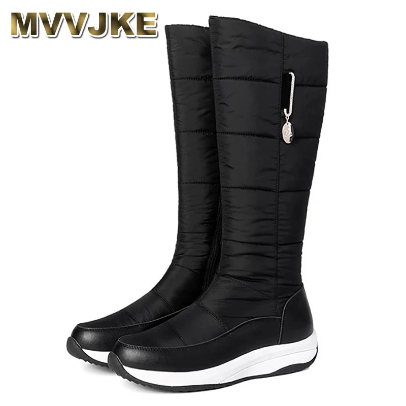 Women’s Leather Knee Boots – Warm, Waterproof & Wedge Heel