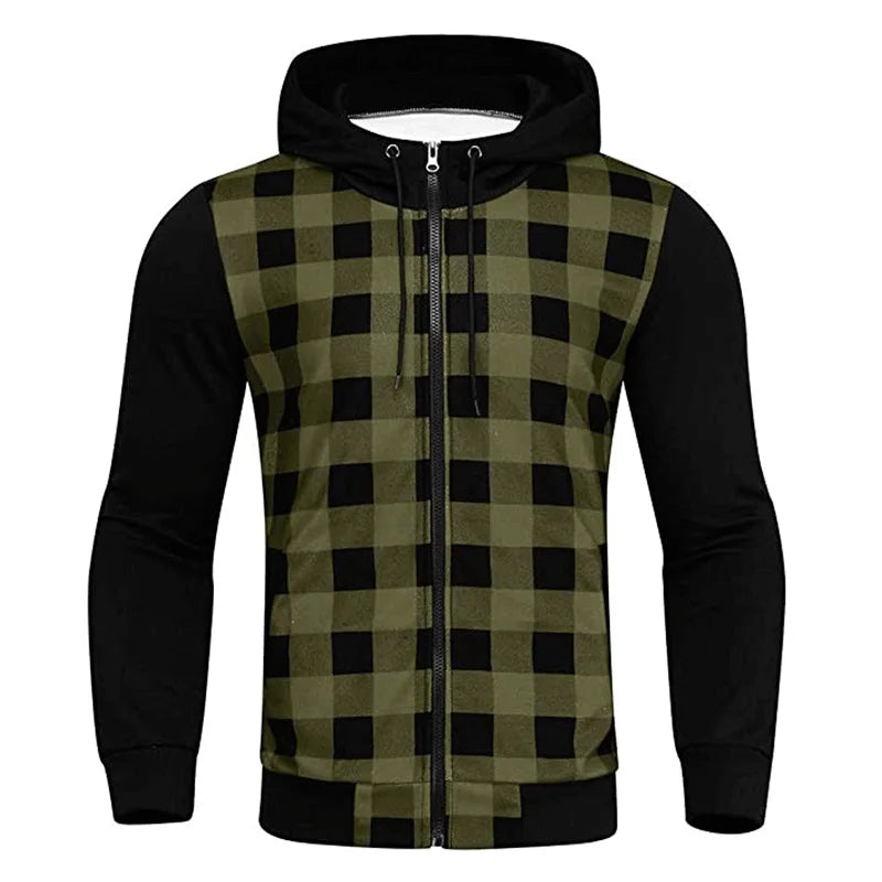 Chaquetas para hombre 2025Nueva cazadora bomber informal ajustada a cuadros para hombre, chaqueta de otoño-invierno con cremallera de manga larga, cárdigan con capucha y cortavientos para hombre