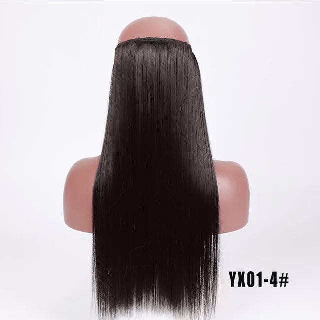 LUPU Extensiones de pelo sintético largo ondulado de 24 pulgadas, línea de pesca invisible, sin clips secretos, piezas de pelo, fibra resistente al calor
