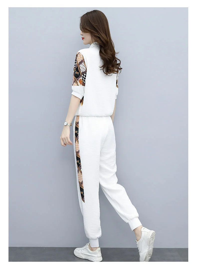 Damemote blyantbuksedress Nye sommerfritidsklær utenlandsk stil Crop Top todelt sett dameleggings treningsdress