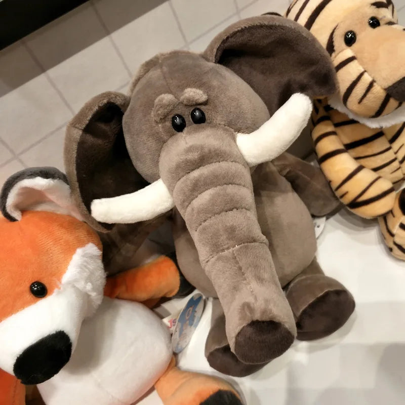 Peluche réaliste de 25 cm, lion, tigre, éléphant, singe, léopard, girafe, raton laveur, animaux de la forêt, jouets pour enfants, cadeau